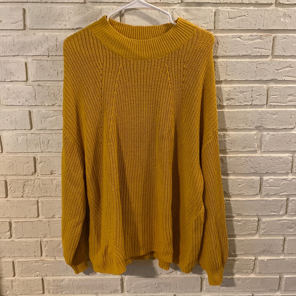 Textured Mock-Neck Blouson-Sleeve Sweater